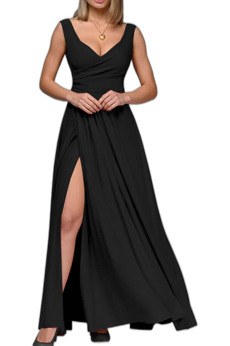 Elegant Burgundy Maxi Dress for Women with V Neck Sleeveless Bodycon Formal Style