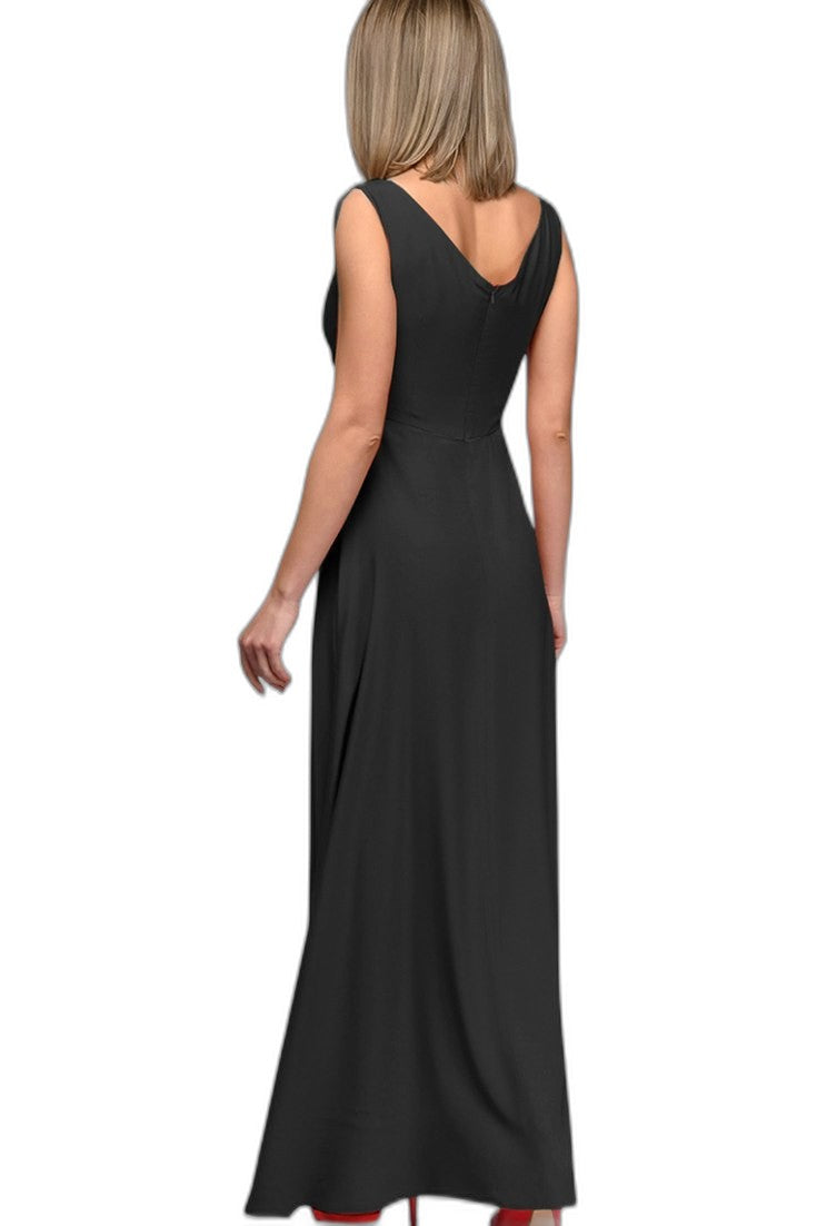 Elegant Burgundy Maxi Dress for Women with V Neck Sleeveless Bodycon Formal Style