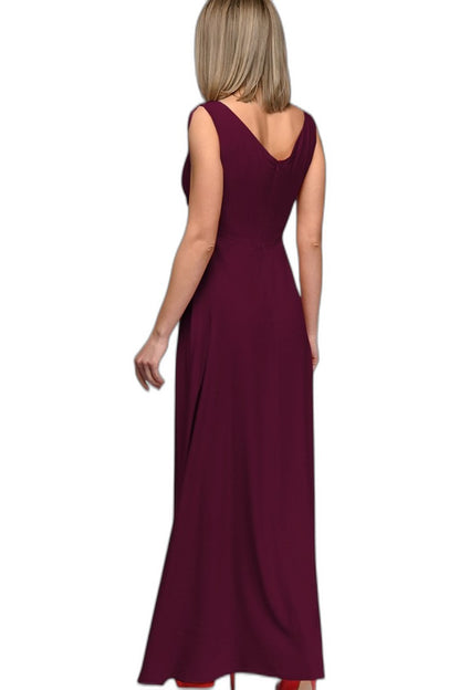 Elegant Burgundy Maxi Dress for Women with V Neck Sleeveless Bodycon Formal Style