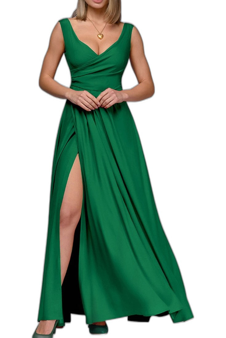 Elegant Burgundy Maxi Dress for Women with V Neck Sleeveless Bodycon Formal Style