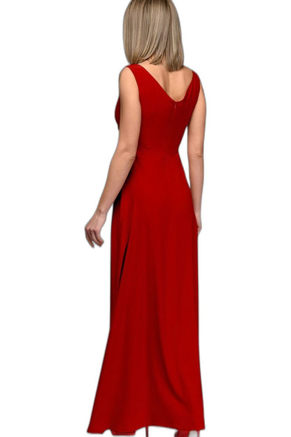 Elegant Burgundy Maxi Dress for Women with V Neck Sleeveless Bodycon Formal Style