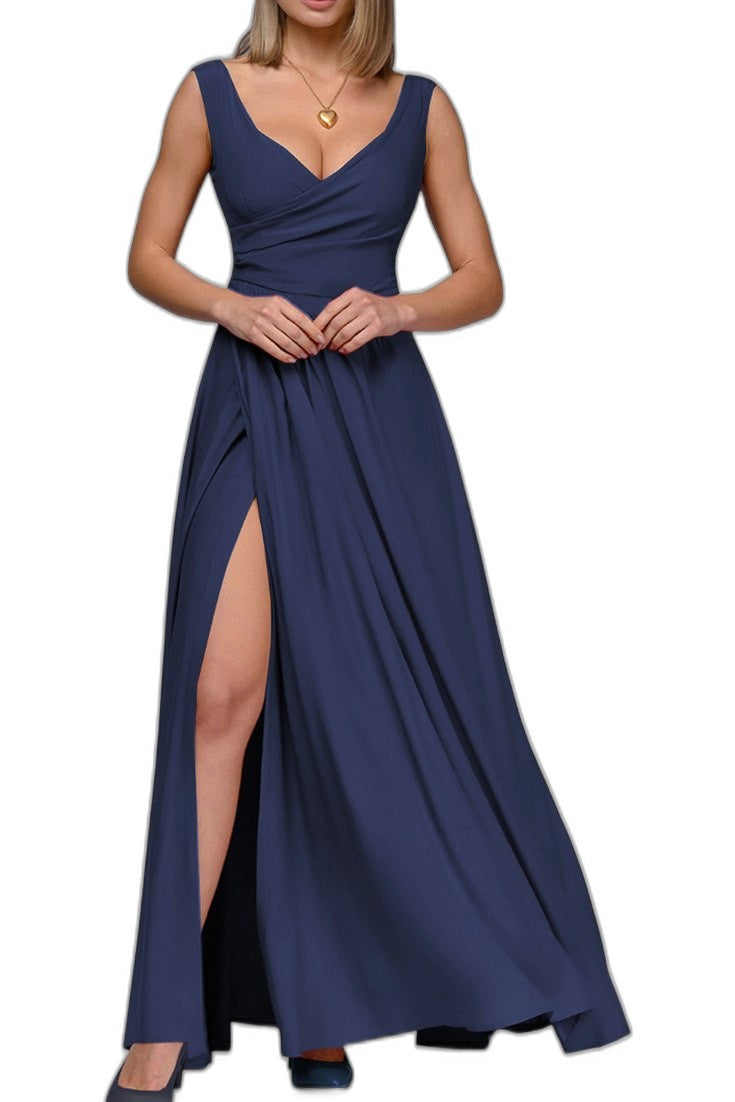 Elegant Burgundy Maxi Dress for Women with V Neck Sleeveless Bodycon Formal Style