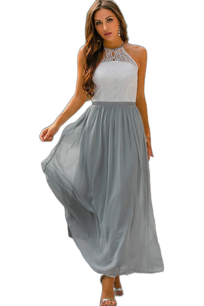 Elegant Chiffon Maxi Dress for Women with Halter Sleeveless A Line Flowing Formal Wedding Guest Style