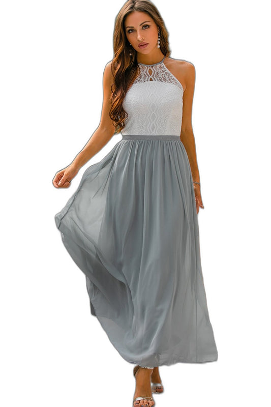 Elegant Chiffon Maxi Dress for Women with Halter Sleeveless A Line Flowing Formal Wedding Guest Style