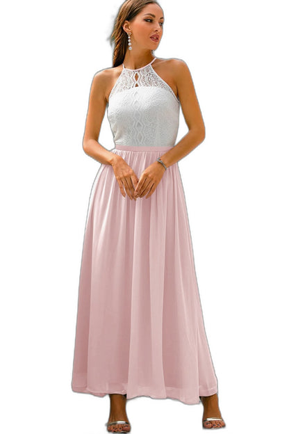 Elegant Chiffon Maxi Dress for Women with Halter Sleeveless A Line Flowing Formal Wedding Guest Style