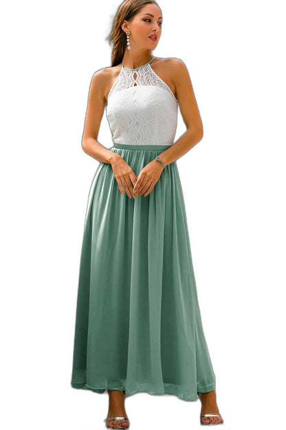 Elegant Chiffon Maxi Dress for Women with Halter Sleeveless A Line Flowing Formal Wedding Guest Style