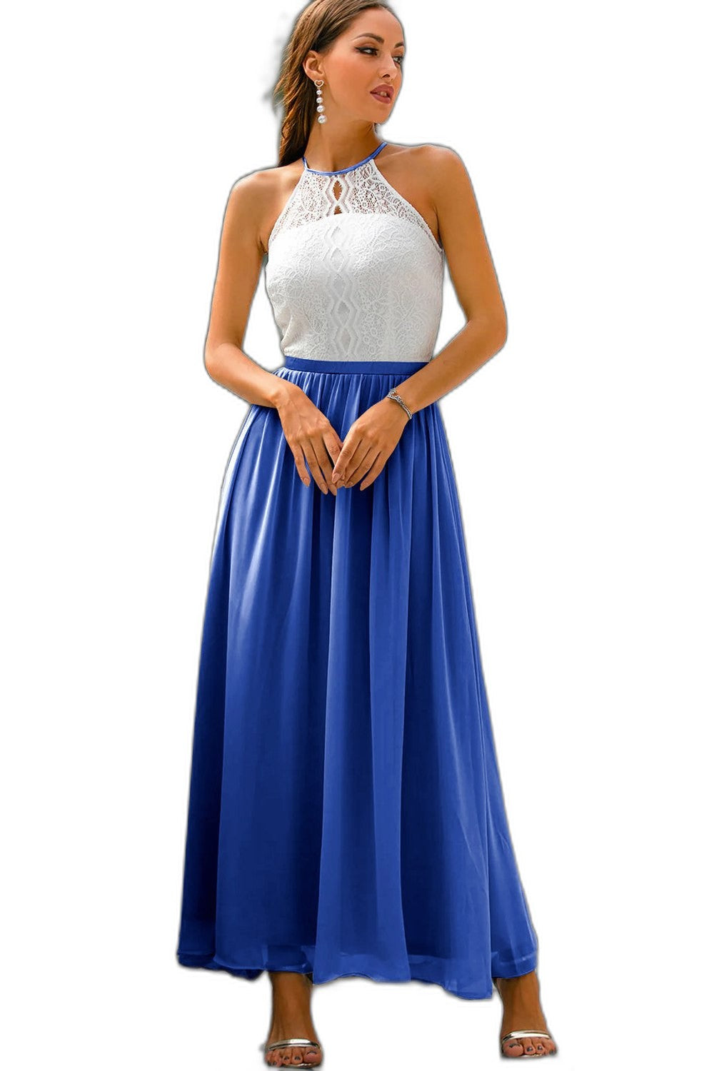 Elegant Chiffon Maxi Dress for Women with Halter Sleeveless A Line Flowing Formal Wedding Guest Style