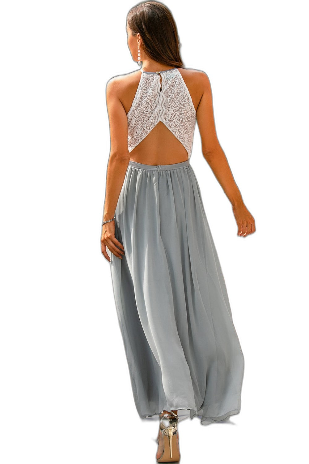 Elegant Chiffon Maxi Dress for Women with Halter Sleeveless A Line Flowing Formal Wedding Guest Style