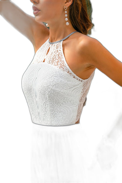 Elegant Chiffon Maxi Dress for Women with Halter Sleeveless A Line Flowing Formal Wedding Guest Style
