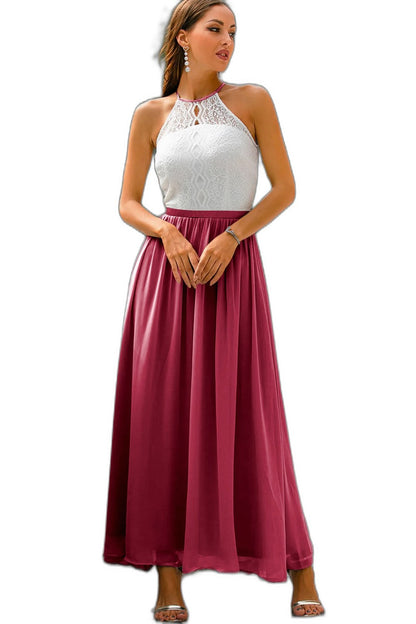 Elegant Chiffon Maxi Dress for Women with Halter Sleeveless A Line Flowing Formal Wedding Guest Style