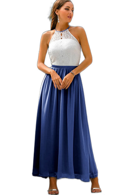Elegant Chiffon Maxi Dress for Women with Halter Sleeveless A Line Flowing Formal Wedding Guest Style