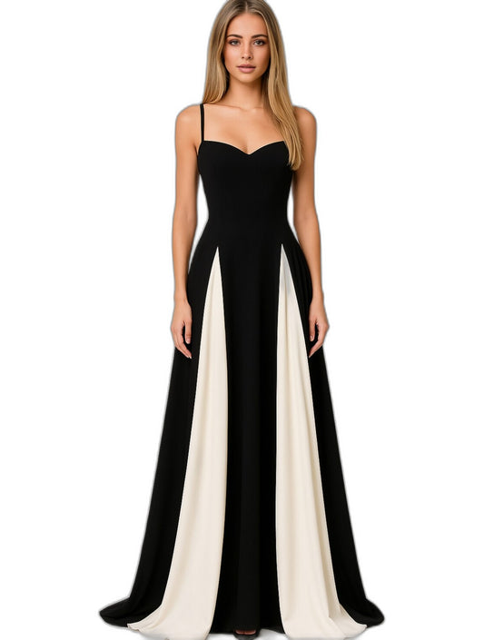 Elegant Color Block Maxi Dress for Women with Sweetheart Sleeveless A Line Formal Style