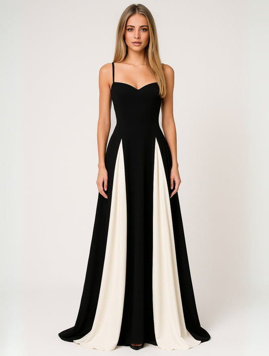 Elegant Color Block Maxi Dress for Women with Sweetheart Sleeveless A Line Formal Style