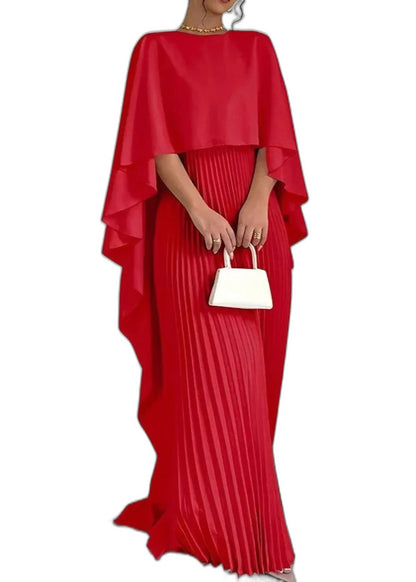 Elegant Cream Chiffon Maxi Dress for Women with High Neck Long Sleeve Pleated Flowing Formal Style