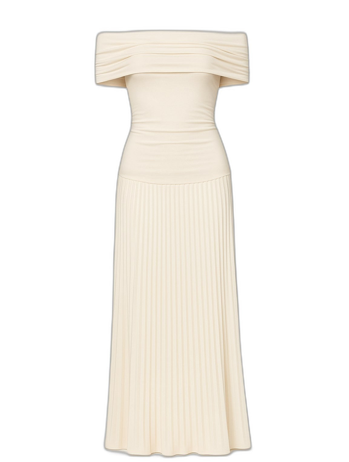 Elegant Cream Knit Maxi Dress for Women with Off Shoulder Short Sleeve A Line Pleated Cocktail Style