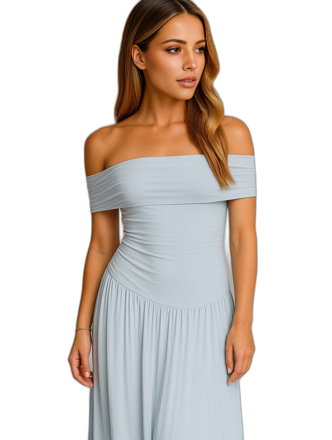 Elegant Cream Knit Maxi Dress for Women with Off Shoulder Short Sleeve A Line Pleated Cocktail Style