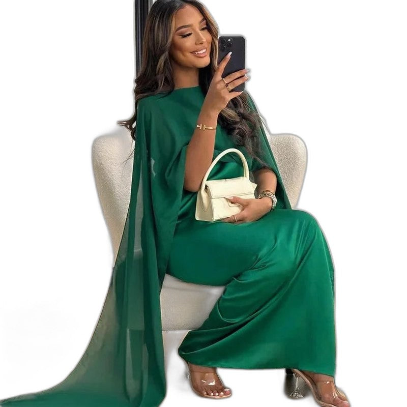 Elegant Cream Satin Maxi Dress for Women with One Shoulder Long Sleeve Flowing Formal Style