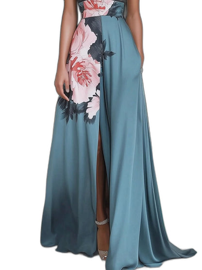Elegant Floral Maxi Dress for Women with Crew Neck Sleeveless A Line Backless Party Style