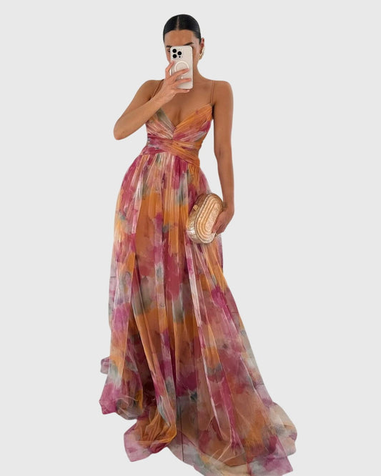 Elegant Floral Maxi Dress for Women with Halter Sleeveless Flowing Party Style