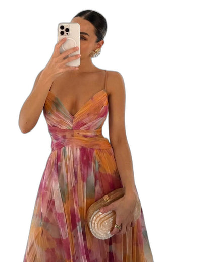 Elegant Floral Maxi Dress for Women with Halter Sleeveless Flowing Party Style