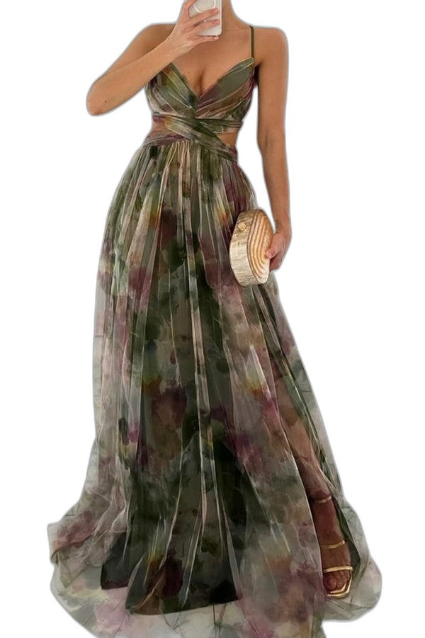Elegant Floral Maxi Dress for Women with Halter Sleeveless Flowing Party Style