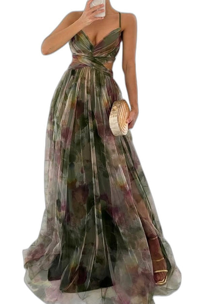 Elegant Floral Maxi Dress for Women with Halter Sleeveless Flowing Party Style