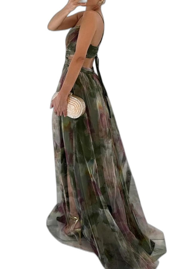 Elegant Floral Maxi Dress for Women with Halter Sleeveless Flowing Party Style