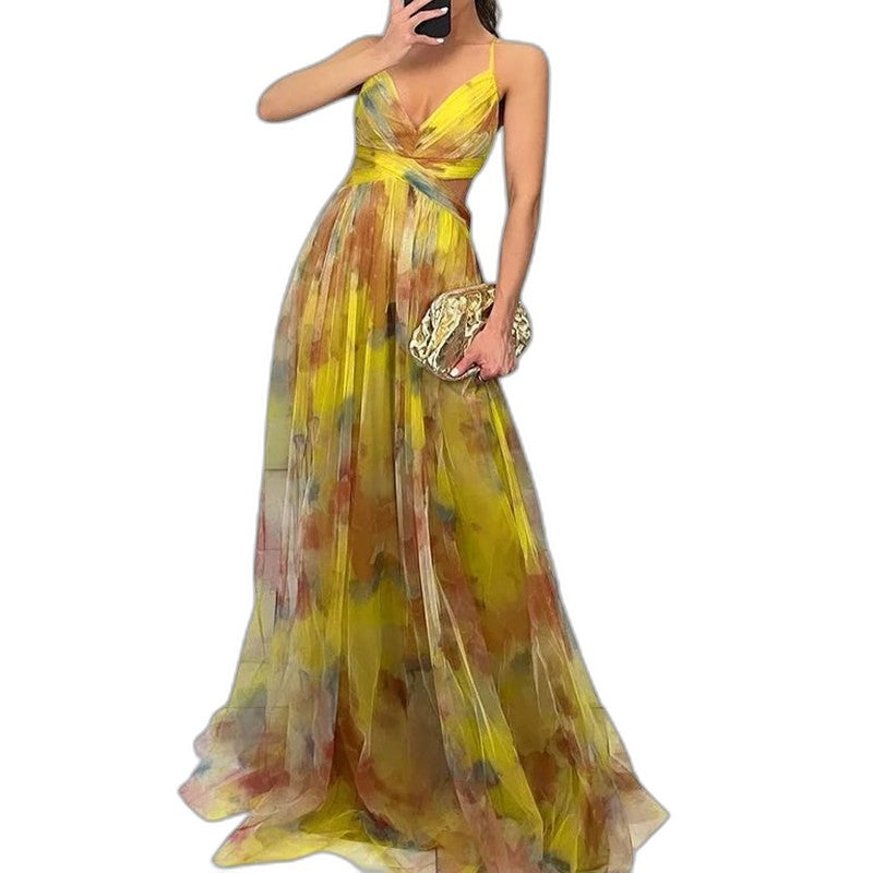 Elegant Floral Maxi Dress for Women with Halter Sleeveless Flowing Party Style