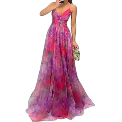Elegant Floral Maxi Dress for Women with Halter Sleeveless Flowing Party Style