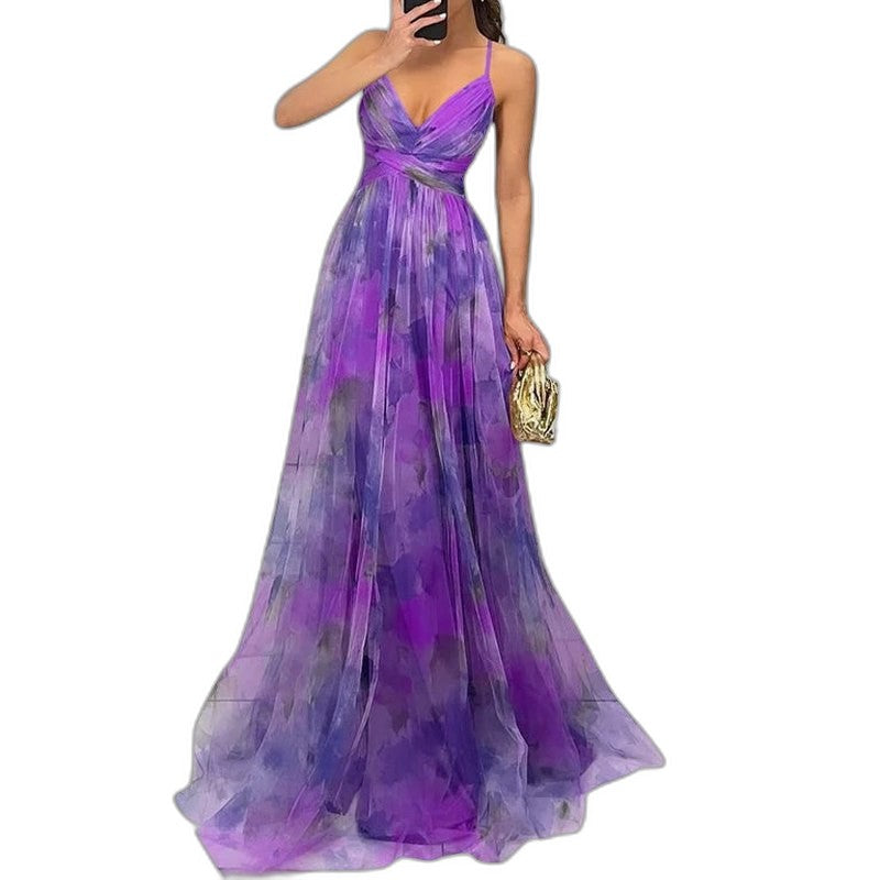 Elegant Floral Maxi Dress for Women with Halter Sleeveless Flowing Party Style
