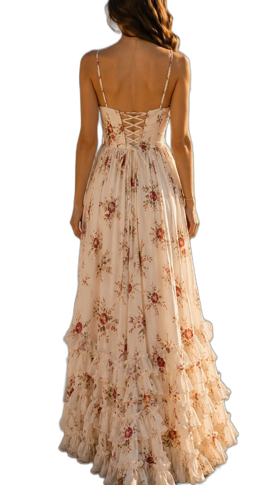 Elegant Floral Maxi Dress for Women with Sweetheart Spaghetti Strap Tiered Vacation Style