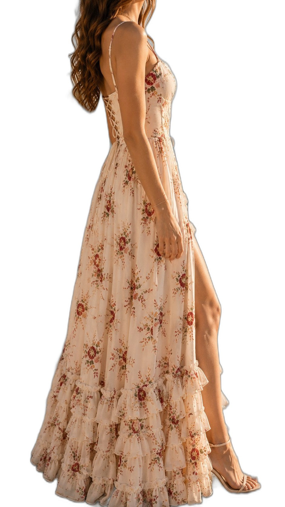 Elegant Floral Maxi Dress for Women with Sweetheart Spaghetti Strap Tiered Vacation Style