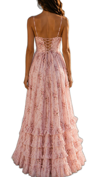 Elegant Floral Maxi Dress for Women with Sweetheart Spaghetti Strap Tiered Vacation Style
