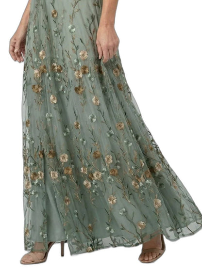 Elegant Floral Maxi Dress for Women with V Neck Elbow Sleeve Wrap Formal Wedding Guest Style