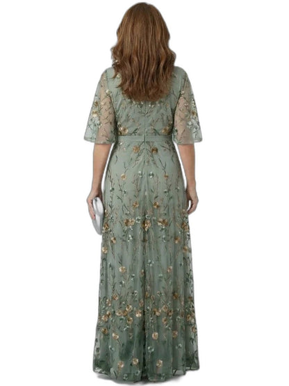 Elegant Floral Maxi Dress for Women with V Neck Elbow Sleeve Wrap Formal Wedding Guest Style