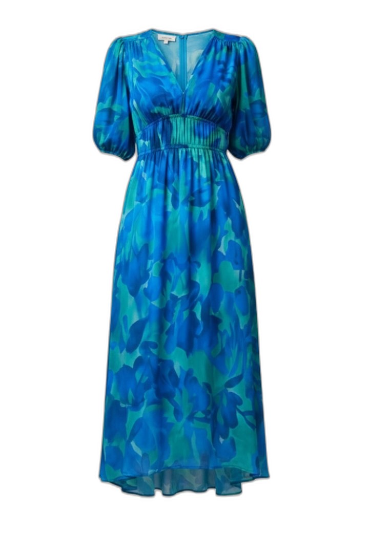 Elegant Floral Maxi Dress for Women with V Neck Puff Sleeve Flowing Empire Waist Cocktail Style