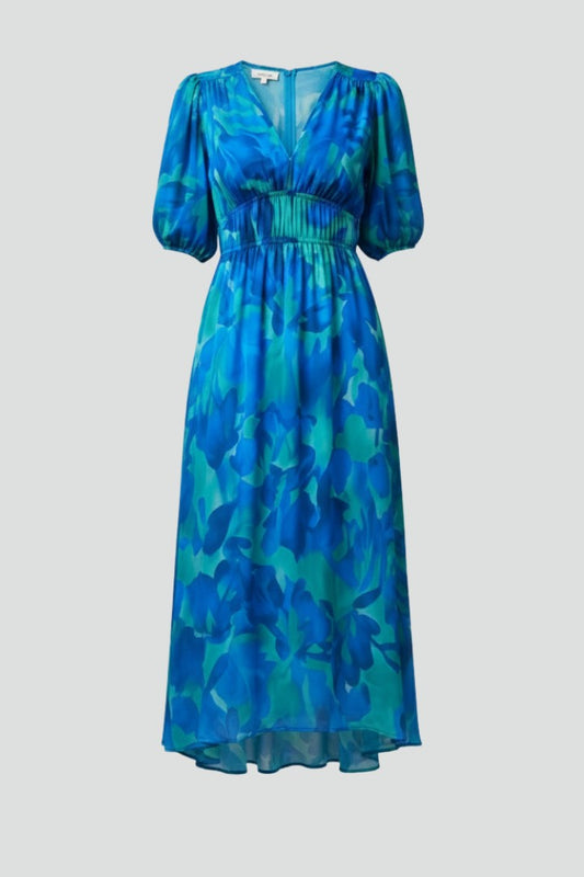 Elegant Floral Maxi Dress for Women with V Neck Puff Sleeve Flowing Empire Waist Cocktail Style