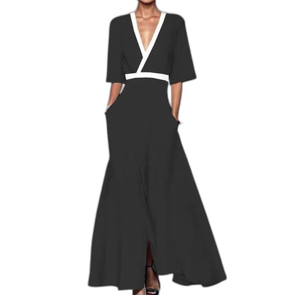 Elegant Floral Maxi Dress for Women with V Neck Short Sleeve Wrap Belted Flowing Party Style