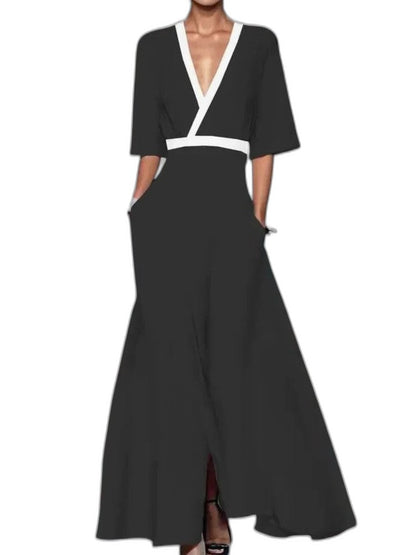 Elegant Floral Maxi Dress for Women with V Neck Short Sleeve Wrap Belted Flowing Party Style