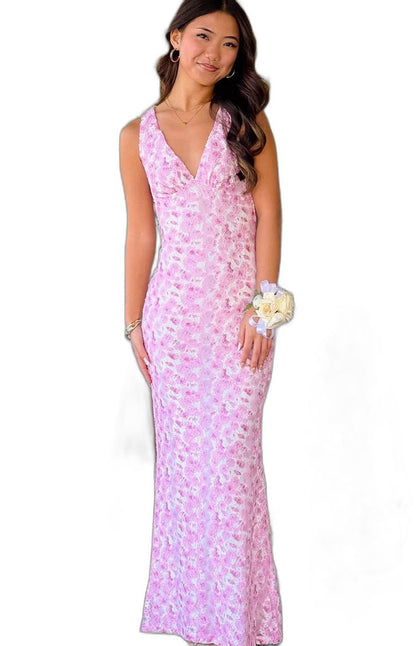Elegant Floral Maxi Dress for Women with V Neck Sleeveless Bodycon Cocktail Style