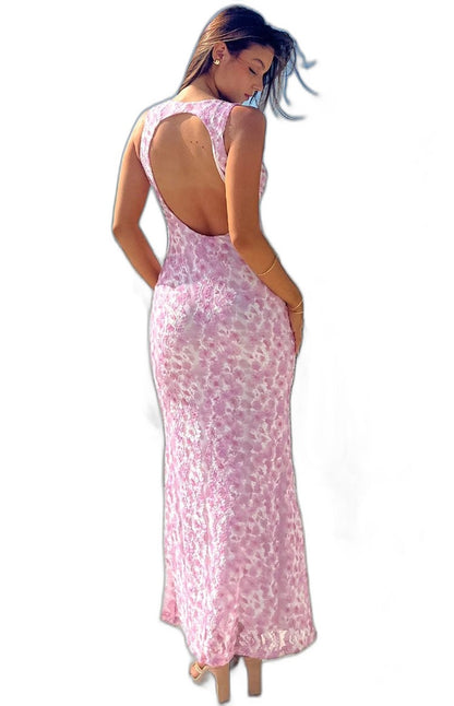 Elegant Floral Maxi Dress for Women with V Neck Sleeveless Bodycon Cocktail Style