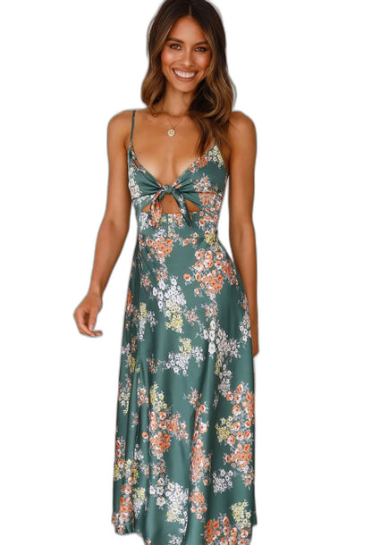 Elegant Floral Maxi Dress for Women with V Neck Sleeveless Flowing Cocktail Style
