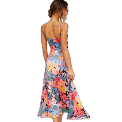 Elegant Floral Maxi Dress for Women with V Neck Sleeveless Flowing Cocktail Style