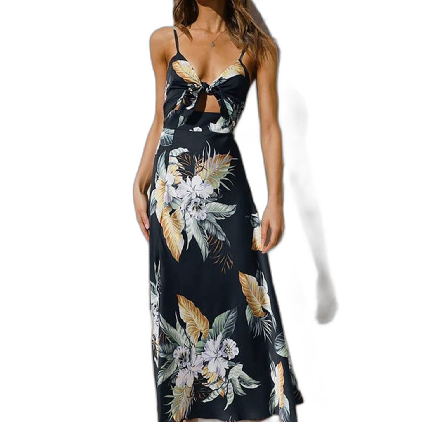 Elegant Floral Maxi Dress for Women with V Neck Sleeveless Flowing Cocktail Style