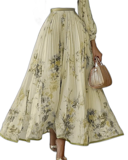 Elegant Floral Maxi Dress for Women with V Neck Sleeveless Pleated Belted Flowing Formal Wedding Guest Style
