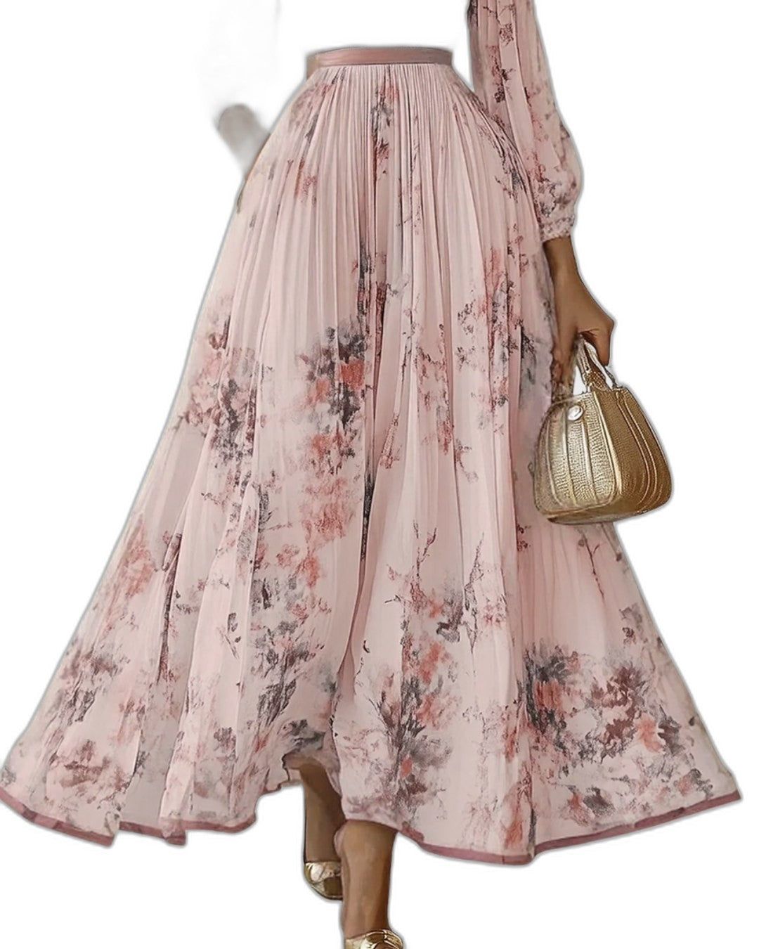 Elegant Floral Maxi Dress for Women with V Neck Sleeveless Pleated Belted Flowing Formal Wedding Guest Style