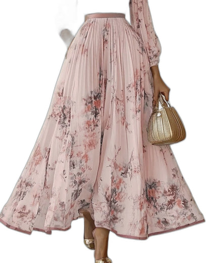 Elegant Floral Maxi Dress for Women with V Neck Sleeveless Pleated Belted Flowing Formal Wedding Guest Style