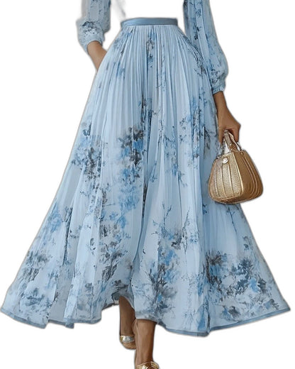 Elegant Floral Maxi Dress for Women with V Neck Sleeveless Pleated Belted Flowing Formal Wedding Guest Style