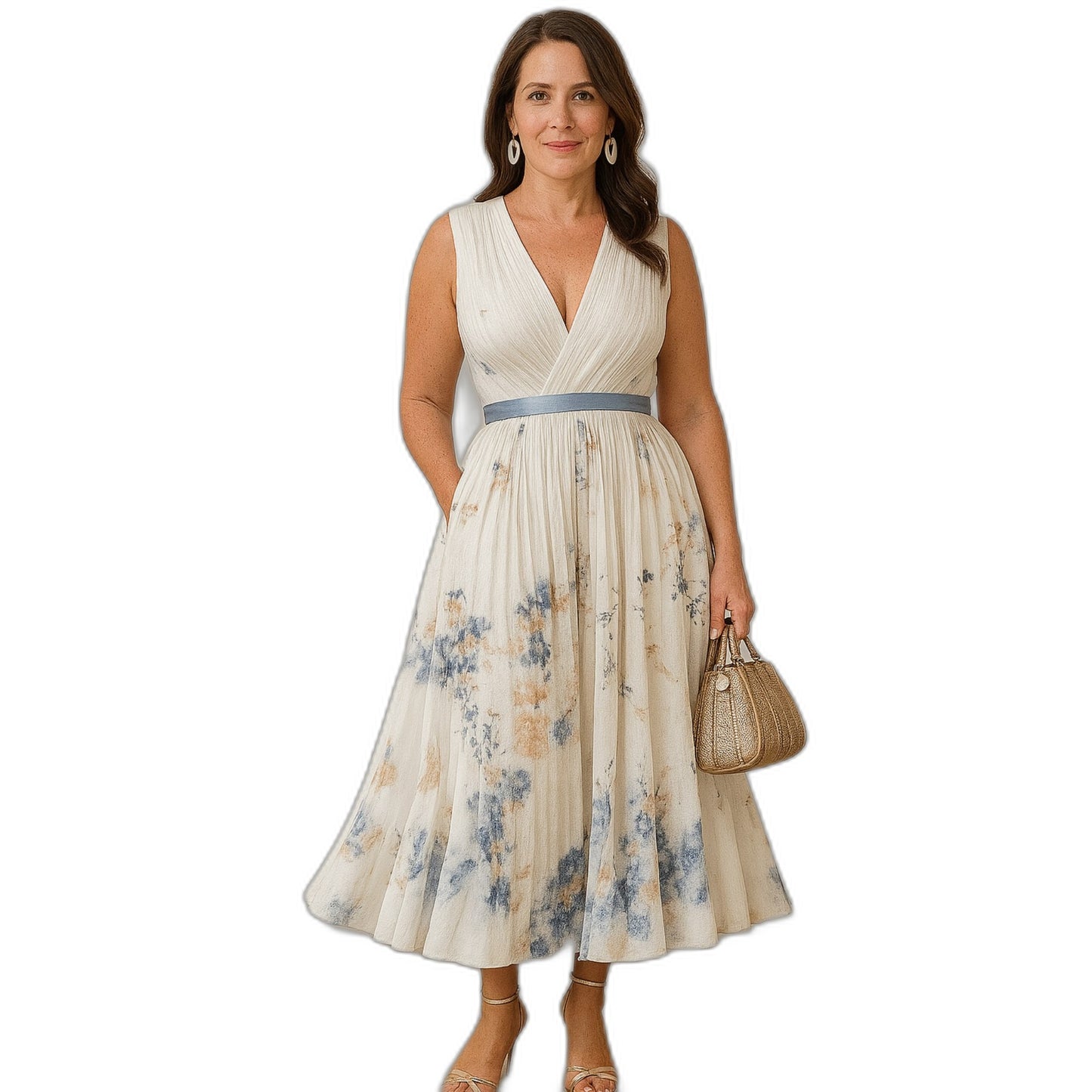 Elegant Floral Maxi Dress for Women with V Neck Sleeveless Tiered Belted Flowing Formal Wedding Guest Style