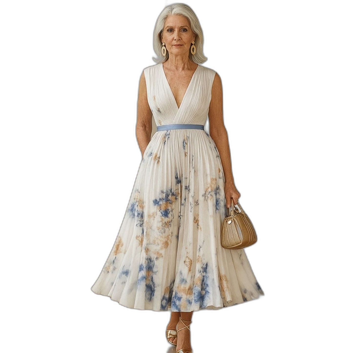 Elegant Floral Maxi Dress for Women with V Neck Sleeveless Tiered Belted Flowing Formal Wedding Guest Style